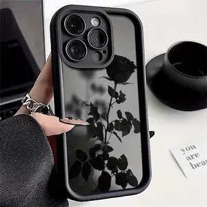 Phone Case: Gao Zhu Black Case with Rose Pattern Phone Case Suitable for iPhone 17/16/15/14/13/12/11 Pro Max Plus, X, XR, XS Max
