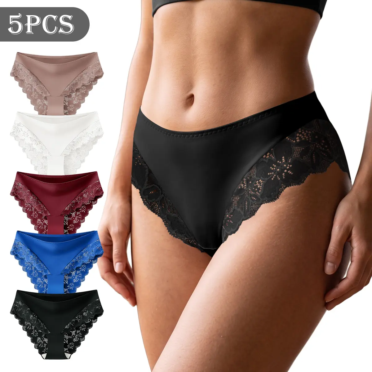 5-Pack Breathable Stretch Underwear, High-Waisted Floral Print Briefs, Fitted Casual Lingerie for Women, Breathable Comfy Panties, Soft Stretch Panties, All-Season Comfor