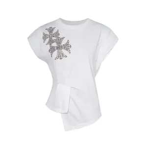 TCH rhinestone T-shirt for women in summer 2026, slim fit and versatile, stylish short sleeved top for women