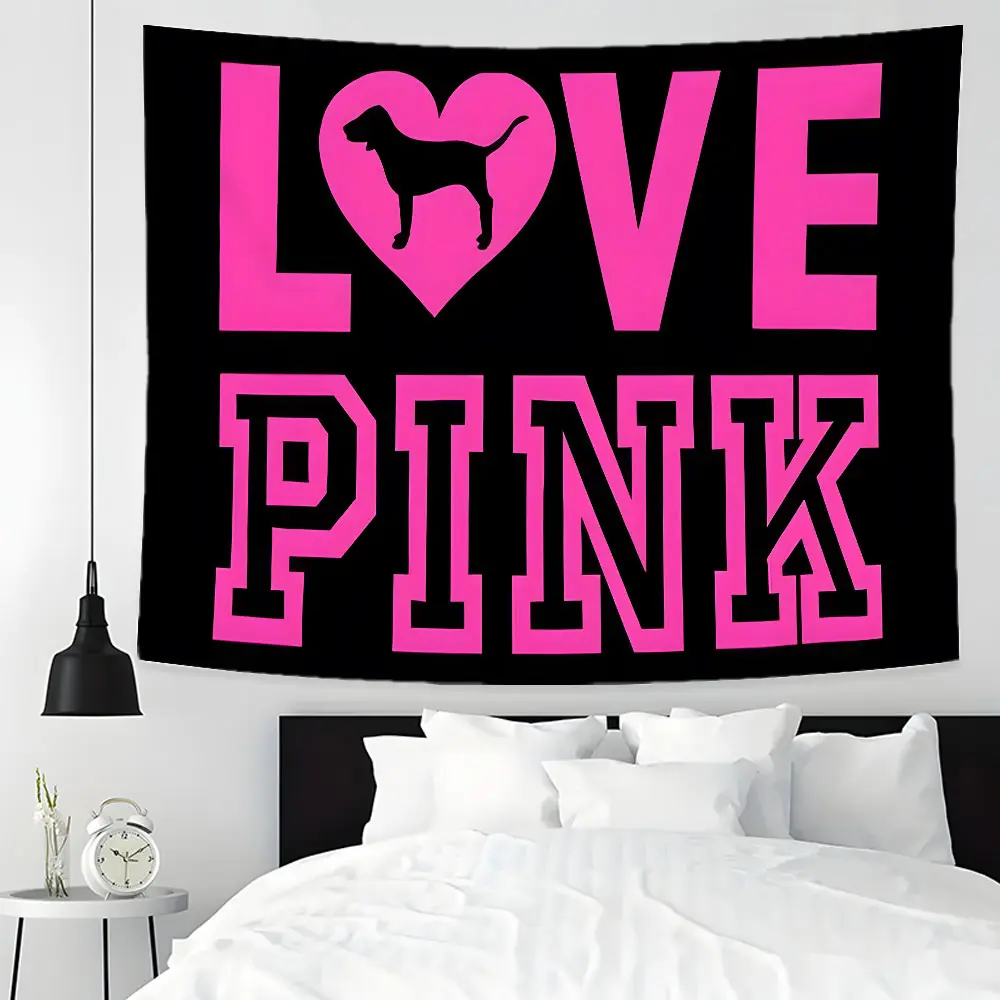 'LOVE PINK' Design Large Tapestry Wall Hanging, Wall Tapestries, Multiple Sizes Polyester Fabric for Wall Decoration, Easy to Clean and Maintain, Soft and Durable Material, Suitable for Living Rooms, Bedrooms, Parties, Decorative Tapestry
