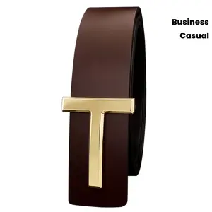 Men'S Genuine Leather Belt with Designer Alloy Buckle - Black Casual & Business Style, Durable Stitched Edges, Perfect for Jeans or Dress Pants