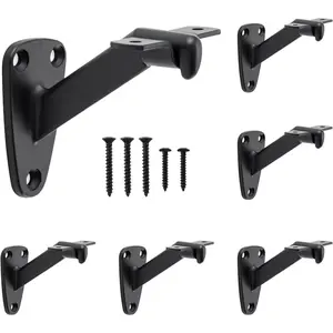 HARDWARE Handrail Stair Brackets, 6 Pack Heavy Duty Hand Rail Bracket for Stairways Handrail, Staircase Bracket, Matte Black