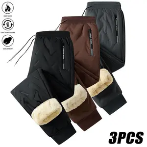 3-Pack Men's & Women's Thickened Winter Jogger Pants with Plush Fleece Lining Warm Leak-Proof Windproof Adjustable Drawstring Waist Zipper Pockets Solid Color for Casual Home and Outdoor UseGift