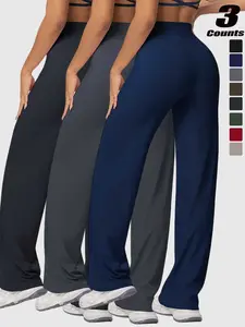 Women's High Waist Wide Leg Yoga Pants, Peach Butt Long Straight Leggings, Quick Dry Sports Fitness Gym Wear, Stretchable Activewear, Gym Sportswear Bottoms, Workout Pants, Polyester Spandex Blend