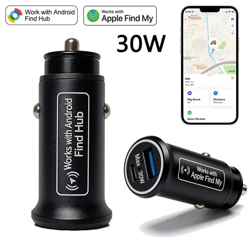 [Summervibes] 30W Plug-in Car Charger GPS Tracker - Fast Charge, Compact, Easy Install, Universal Fit, USB & Type-C Ports, Real-Time Vehicle Locator, Works with iPhone Find My & Android Find Hub, Anti-Lost Positioning