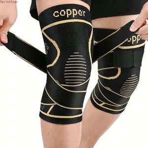 1 black copper alloy knee pads with straps, men's nylon blended compression knee pads, modern design, closed with straps, comfortable and durable, suitable for daily activities, breathable and stable support