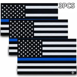 Besby 3PCS Reflective USA Flag Sticker Set – Thin Blue Line 5"x3" Vinyl Decal for Car, Laptop & Bumper