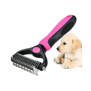 Double-Sided Pet Grooming Comb, Dematting and Deshedding Brush for Dogs and Cats, Undercoat Rake for Loose Fur, Tangles and Mats Removal, Practical Pet Grooming Accessory Extra-Wide Dog Grooming Brush & Deshedder Comb for Long Hair, Reduces Shedding 95%