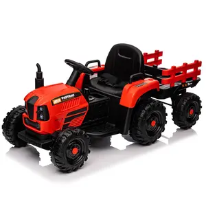 Ride on Tractor with Trailer 24V 400W Electric Tractor Toy w Remote Control Three Speed Adjustable Power Display USB MP3 Bluetooth LED Light Two Point Safety Belt for Kids