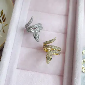 Gold Plated Adjustable Snake Ring with Adjustable Width and Unique Snake Design