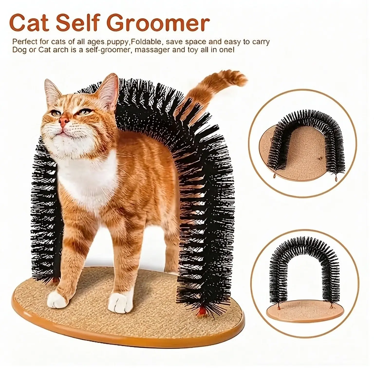 Foldable Cat Arch Self-Groomer, Pet Back Rub Massager for Shedding Hair Removal, Indoor Kitty Grooming Scratcher Toy (Home & Party Gift)
