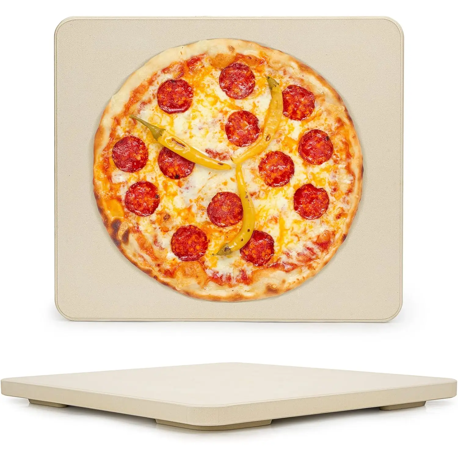 Pizza Stone for Oven BBQ and Grill, Thermal Shock Resistant, 14" x 16" Rectangular Large Bread Baking Stone, Heavy Duty Ceramic Baking Stone for  Crispy Crust Pizza, Cookie and Cheese