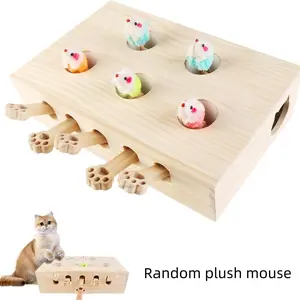 Wooden Interactive Cat Toy, Pop Up Cat Toy 3-In-1, Cat Scratcher Game for Indoor & Outdoor, Fun and Engaging Cat Playtoy