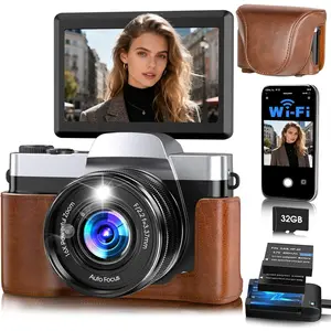 4K Digital Camera for Photography Autofocus, 64MP WiFi Vlogging Camera for YouTube with 3'' 180? Flip Screen,16X Zoom Anti-Shake, 32GB Card, Compact Travel Point and Shoot Digital Cameras (Brown)