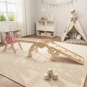 Toddler Climbing Toys Indoor,  4 in 1 Toddler Climbing Toys Indoor with Ramp, Arch and Ladder,  Climbing Set with Wood Construction, Jungle Gyms for Toddlers 1-3, Baby, Kids