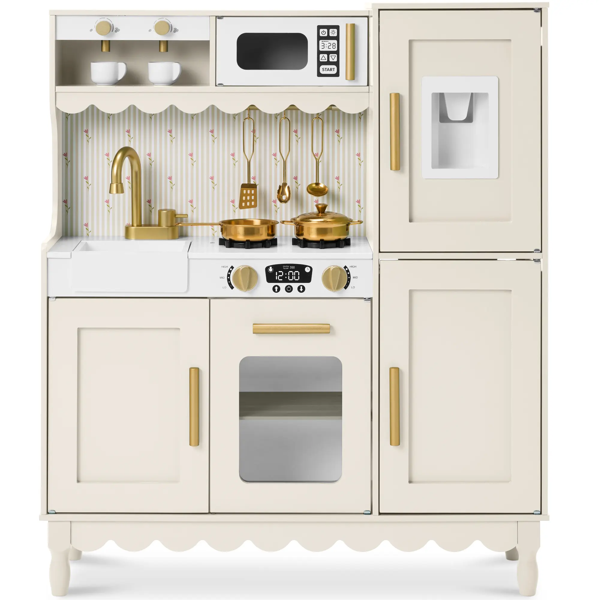 Best Choice Products Wooden Cottage Kids Pretend Play Kitchen with 11 Accessories, Espresso Machine