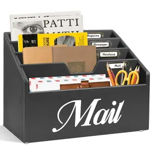 Rustic Mail Organizer for Desk Mail Holder File Organizer Wall Mount Office Accessories with Removable Partitions Countertop Storage Wood Farmhouse Gift Hanging