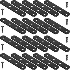 8 Pack 4 Inch Black Straight Brace Brackets, Heavy Duty Stainless Steel Flat Mending Plates for Wood Furniture Repair Fixing Joining with Screws