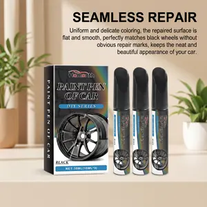 Black scratch repair pen for car rims and paint; removes scratches and dirt from car bodywork; touch-up paint repair pen