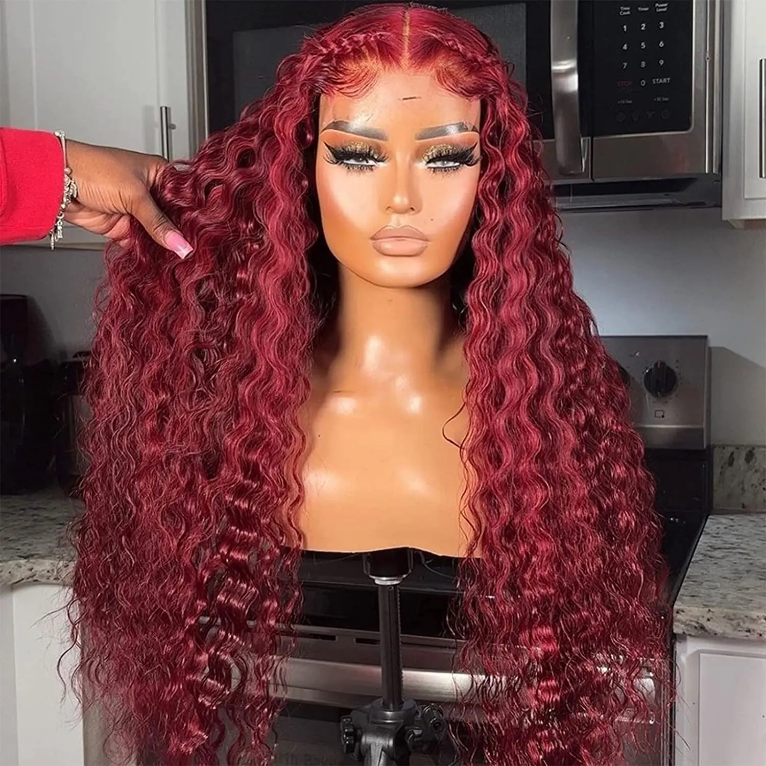 Bling Hair 180 Density 99J Burgundy Deep Wave 13x6 HD Lace Frontal Human Hair Wig Pre plucked Colored Brazilian Deep Wave Curly Human Hair Wig