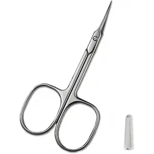 Professional Extra Fine Cuticle Scissors Curved Pointed Tip 3.7" Silvery Hair Scissors For Manicure Pedicure Eyebrow Eyelash Dry Skin Grooming Korean Skincare Glow Care Set