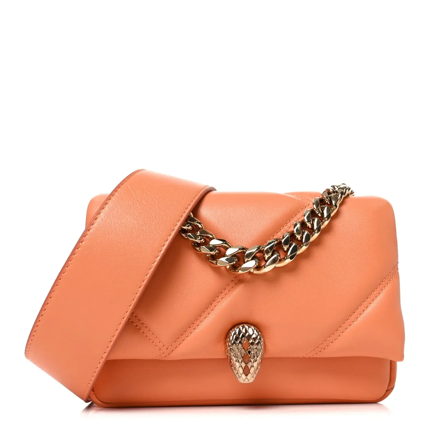 Pre-owned Bvlgari Calfskin Shoulder Bags Matelasse Mini Serpenti Cabochon Crossbody Bag Orange