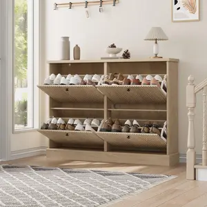 Garvee Shoe Cabinet with 4 Flip Drawers, Large Fluted Storage, Adjustable and Removable Shelves, Modern Freestanding Narrow Shoe Organizer for Entryway and Hallway in Natural Oak, Black, or Walnut