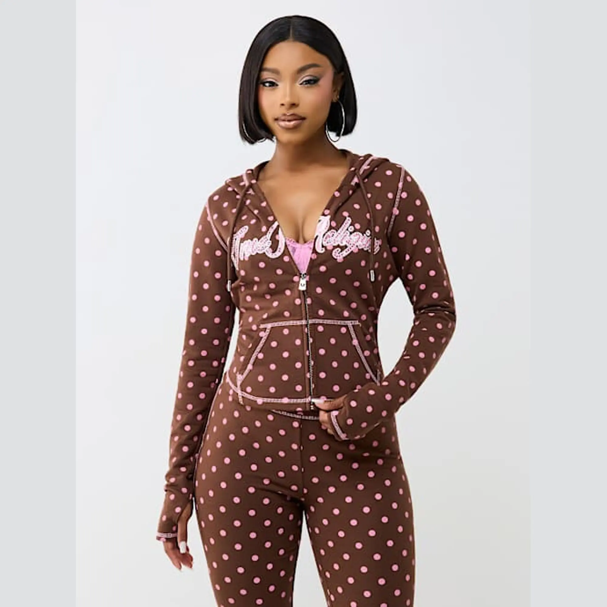 True Religion Women's Polka Dot Fitted Zip Hoodie