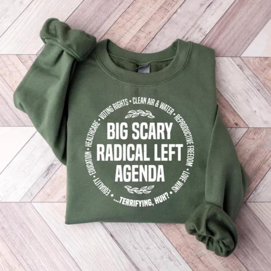 Radical Left Agenda Political Sweatshirt – Shirt – Hoodie, Equality Justice Climate Rights Long Sleeve, Funny Democrat Liberal Satire Hoodie, Activist Gift