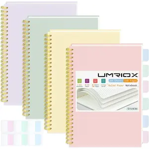 Small Spiral Notebook, 4 Pack 5.9" x 8.3" College Ruled Notebook, A5 Lined Notebook with Sticky Notes, Double-Wire Spiral Journal for Work, School