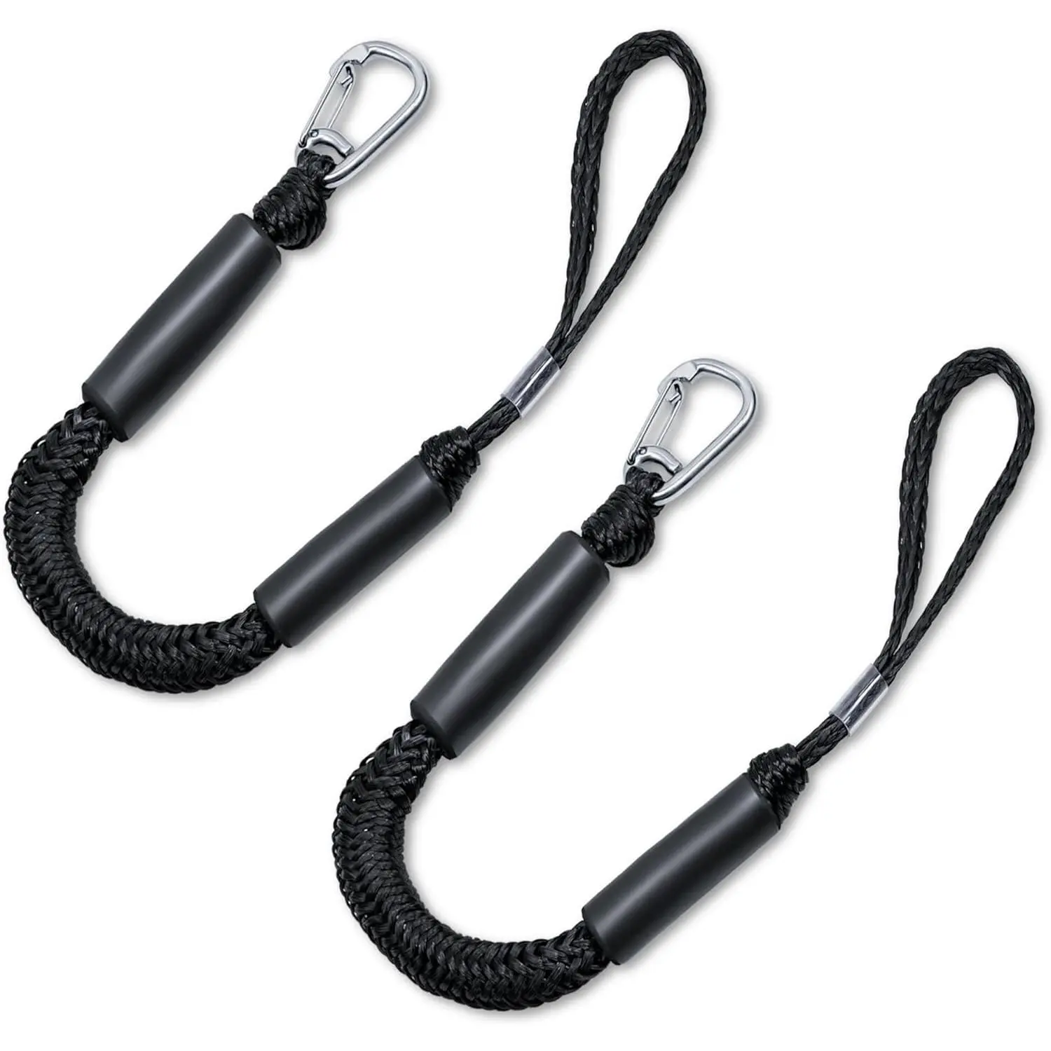 2 x Heavy-Duty Bungee Dock Lines (4FT), PE Outer Layer Mooring Ropes with 316 Stainless Steel Single-Hook Clips & Foam Floats, 5x Longer Lifespan Shock Absorbent Cord for Boats, Jet Skis