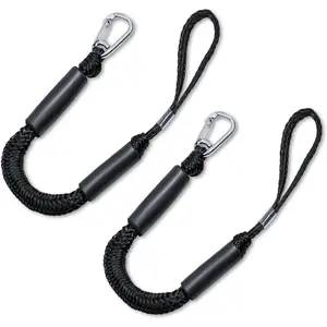 4FT*2 Pack Bungee Dock Lines with Clips - Heavy Duty Marine Grade Elastic Boat Ropes, 1800LB Breaking Strength & Hidden Shock Absorber for Boat, Jet Ski, Kayak, Pontoon, Pickup Truck