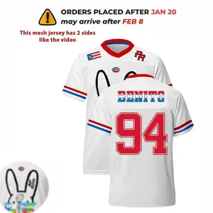 Benito Premium Mesh Football Jersey, Puerto Rico Flag Football Jersey Shirt, Latin Music Graphic Half Time Show Concert Jersey Gift for Unisex