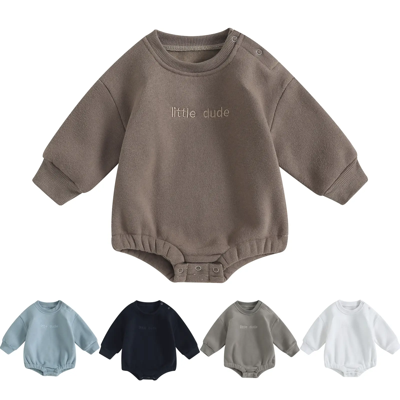 Meihuida Baby Boy Warm Sweatshirt Bubble Romper Crewneck Long Sleeve Fleece Little Dude Sweater Onesie Winter Snow Outfit Clothes