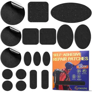 Down Jacket Repair Patch Kit, Outdoor Gear Tenacious Repair Tape, Self Adhesive Fabric Patches for Clothes, Waterproof Ripstop Nylon Fabric Patch for Puffer Jacket, Coat, Tent (18 Pcs, Black)