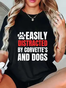 100% Cotton Unisex Easily Distracted by Corvette's and Dogs Funny Tee T-Shirt