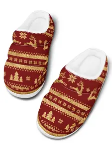 Men's Warm Indoor Home Slippers for Christmas, Adorned with Cheerful Reindeer and Tree Patterns, Comfortable Slip - ons