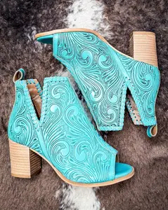 Women's Turquoise Persimmonee Leather Heels - Myra Bag Stylish Design Women's Footwear Shoe