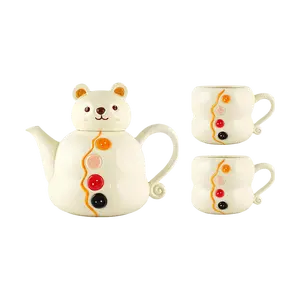 GLAZE STORY Button Bear Ceramic Teapot Set with 2 Mugs - Afternoon Tea Party Essentials