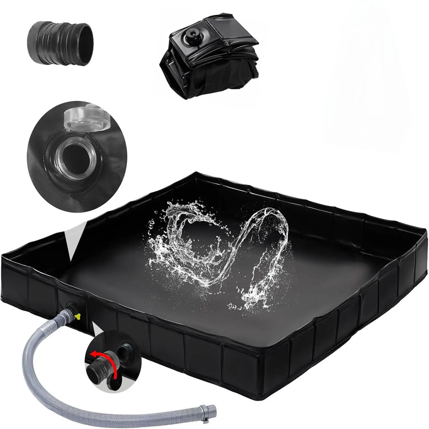 41" x 41" x 5" Portable Shower Pan Foldable Camping Shower Base with Detachable Drain Pipe Ideal