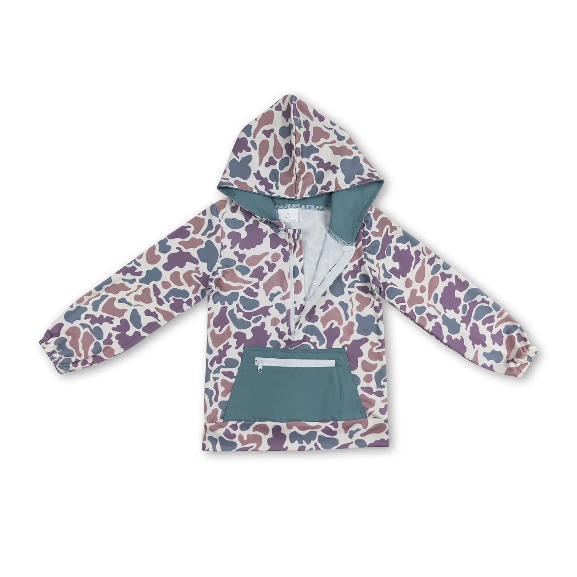 Green Camouflage Half Zip Pullover with front pocket