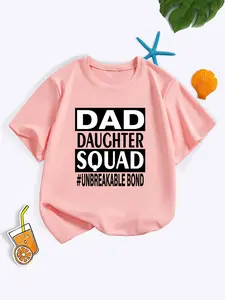 Toddler Girl's Letter Print Round Neck Tee, Fashion Casual Crew Neck Short Sleeve T-Shirt for Daily Outdoor Wear, Kids Clothing for All Seasons, Cool Graphic Tee