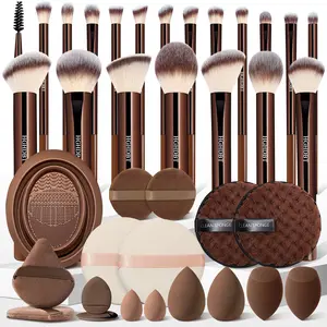 Premium 37-Piece Professional Brown Makeup Brushes Set, Kit Includes Synthetic Brushes, Eyeshadow Brushes, Beauty Sponges, Puffs, Cleaning Sponge, Brush Cleaner Tool, Ideal Brown Makeup Kit Accessories for Both Beginners and Professional Makeup Artists