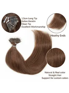 Nano Bead Ring Human Hair Extension Tips, Seamless Crochet Hairpieces, Soft Human Hairy Texture, Full Volume, 30g, 50 Strands-Pack, Straight Hair Extensions