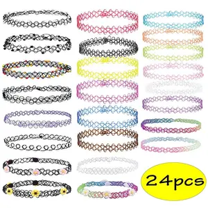 Classic Velvet Choker Necklace Set - 24pcs Multi-Color Ribbon Collars for Women Classic Velvet Choker Necklace Set - 24pcs Multi-Color Ribbon Collars for Women