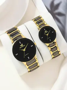 Stainless Steel Couple Watch Set, Quartz Watch Set, Diamond Strap Casual Wristwatch, Perfect for Parties, Daily Wear, Holiday Gifts, Fashion Accessory