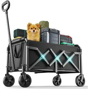 Lightweight Folding Wagon Cart, 350LBS Portable Wagon Carts Foldable for Shopping Camping Garden Beach,Black