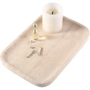 Marble Vanity Tray for Dresser Organizer Travertine Bathroom Tray Countertop Beige Decorative Serving Trays Kitchen Sink Storage Jewelry & Perfume Holder