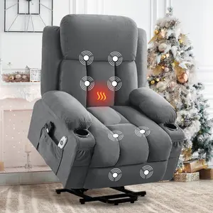 Power Lift Recliner Chair with Heat and Massage Electric Fabric Recliner Chair for Elderly with Side Pocket, USB Charge Port, Remote Control for Living Room