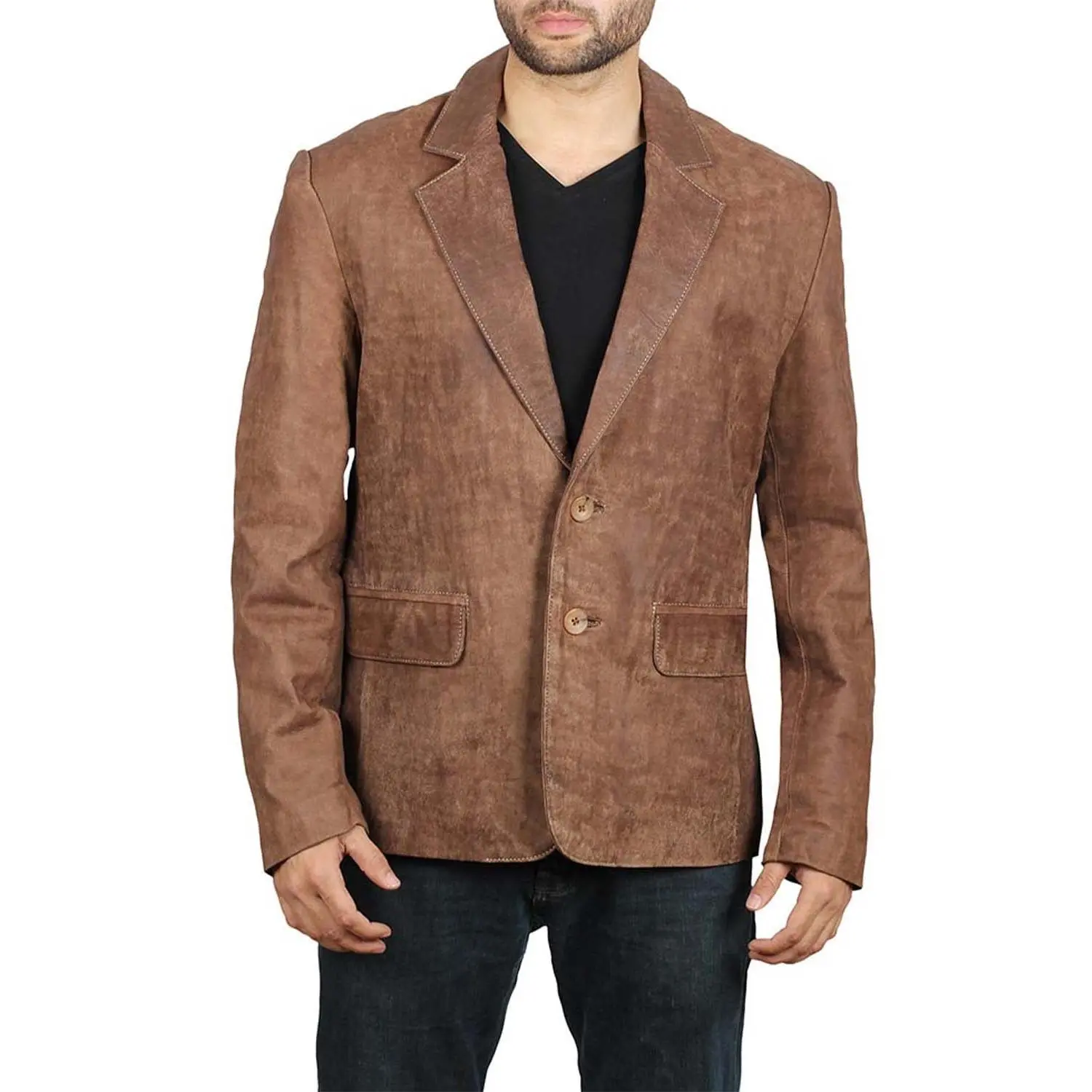 MotorCycleJackets Mens Brown Leather Blazer Jacket